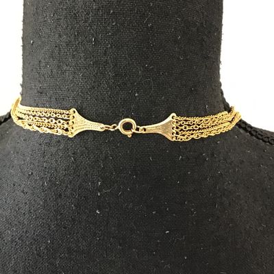 Vintage gold tone, five strand statement, necklace, gold tone chain
