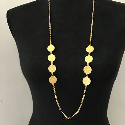 Beautiful vintage, coral craft, gold tone, coin statement, necklace, excellent condition