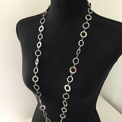 Beautiful very nice silver toned, abalone, shell statement, necklace