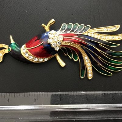 5 Inch Rhinestone Enamel Statement Brooch Bird of Paradise