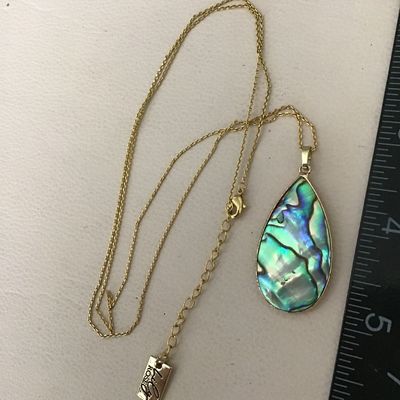 Beautiful Abalone shell double sided teardrop, necklace, makers, mark,