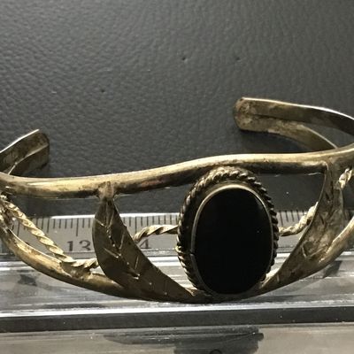 Onyx 925 Sterling Signed Mexico Alpaca Cuff