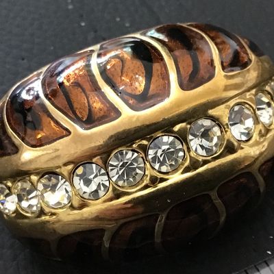 Gorgeous Statement Large Rhinestone Enamel Vintage clip on Excellent 2 inch.