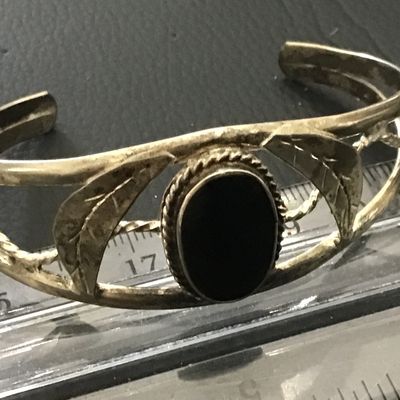 Onyx 925 Sterling Signed Mexico Alpaca Cuff