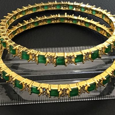 Green Glass And Rhinestone Bangles