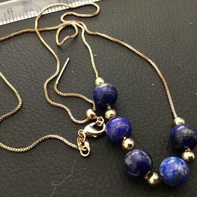 Lapis Beaded Necklace on Petite Gold Tone Chain