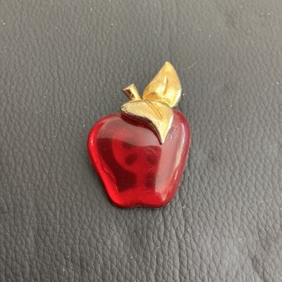 Vintage dancraft gold tone apple Brooch with red lucite type plastic