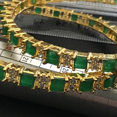 Green Glass And Rhinestone Bangles