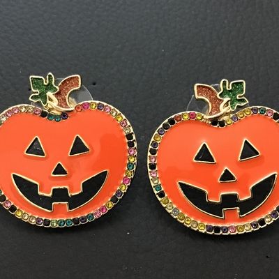 Pumpkin Rhinestone Fashion Earrings