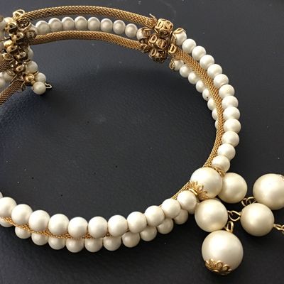 Gorgeous Vintage gold Mesh Satin Faux Pearl Choker Necklace. Haskell Look