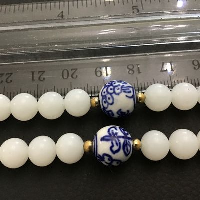 Trafari Vintage Milk Glass Beads With Colbalt Blue Porcelain Ceramic Beads