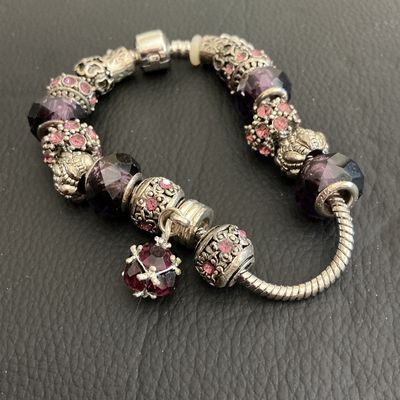 Gorgeous Purple Glass Beaded Bracelet with 925 markings