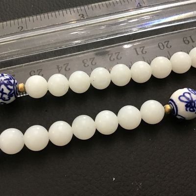 Trafari Vintage Milk Glass Beads With Colbalt Blue Porcelain Ceramic Beads