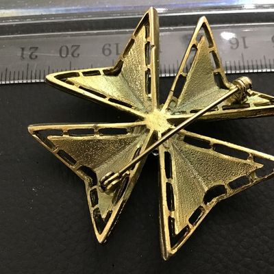 Gorgeous Black Enamel Clear Rhinestone vintage Maltese Cross Brooch Vintage