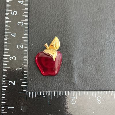 Vintage dancraft gold tone apple Brooch with red lucite type plastic