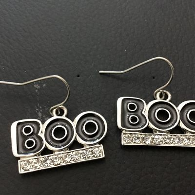 Rhinestone Boo Fall Halloween Earrings