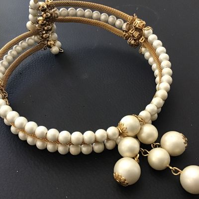 Gorgeous Vintage gold Mesh Satin Faux Pearl Choker Necklace. Haskell Look