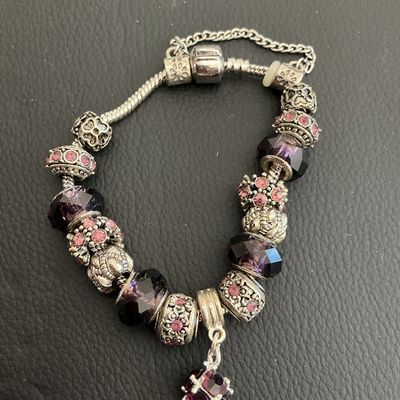 Gorgeous Purple Glass Beaded Bracelet with 925 markings