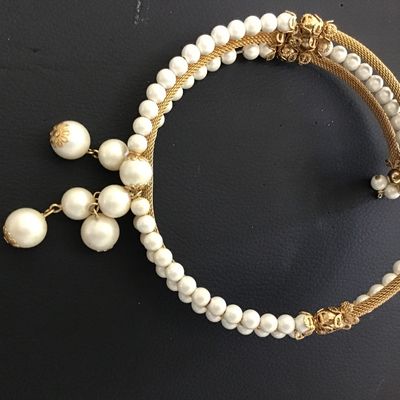 Gorgeous Vintage gold Mesh Satin Faux Pearl Choker Necklace. Haskell Look