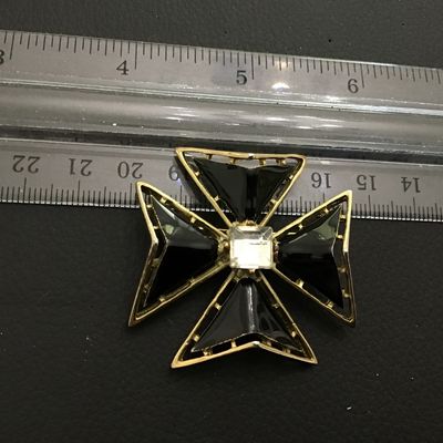 Gorgeous Black Enamel Clear Rhinestone vintage Maltese Cross Brooch Vintage