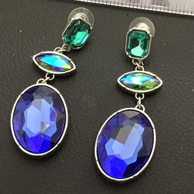 Blue Glass Blue And Peacock Tone Drop Fashion Earrings