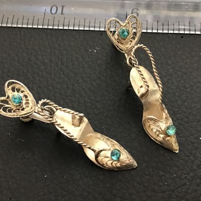 Vintage Filagree Blue Rhinestone High Heel Earrings. Cute