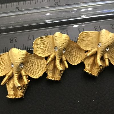 Antique Gold Tone Rhinestone Elephant Brooch Vintage