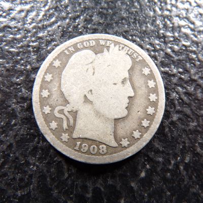 1908-S BARBER SILVER QUARTER
