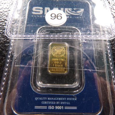 SUNSHINE MINTING 1 GRAM .9999 FINE GOLD BAR