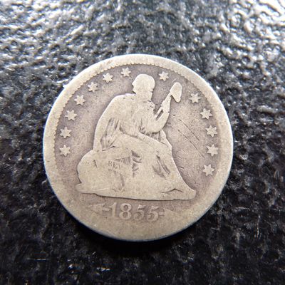 1855 W / ARROWS SEATED LIBERTY SILVER QUARTER