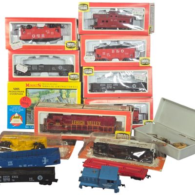 A Collection of Vintage HO Scale Model Trains and Accessories by Life-Like and AHM