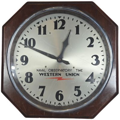 Self Winding Clock Co Western Union Naval Observatory Time Octagonal Wall Clock