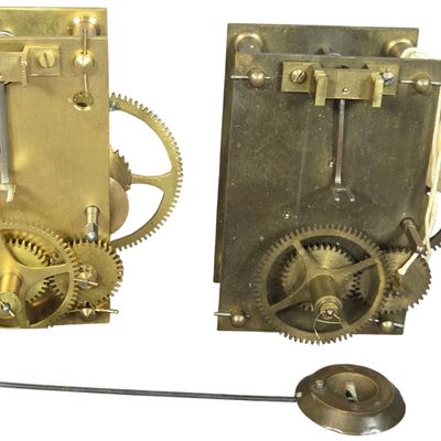 Two Brass Banjo Clock Movements and Pendulum