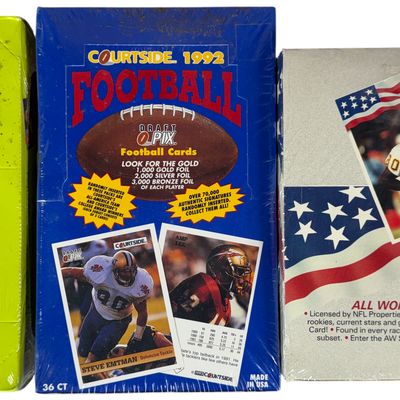 Three Factory Sealed 1990s Football and Soccer Trading Card Boxes