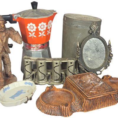 An Assortment of Vintage and Antique Collectibles Including Wedgwood Jasperware and Stella Espresso Maker