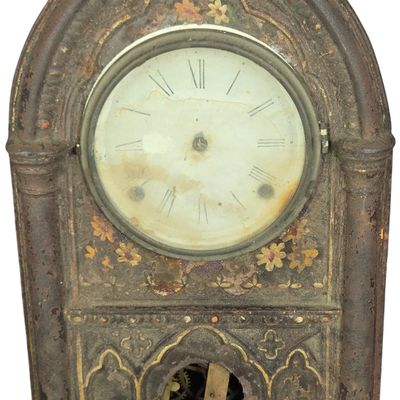 Chauncey Jerome Miniature Gothic Arch Mantel Clock Metal Face