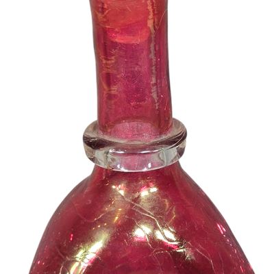 Rainbow Art Glass Iridescent Cranberry Crackle Glass Decanter