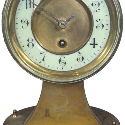 Brass Drum Head Mantel Clock on Pedestal Base