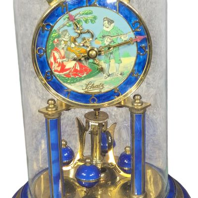 Schatz German 400-Day Anniversary Torsion Pendulum Clock with Pictorial Dial and Glass Dome