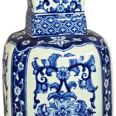 Chinese Blue and White Porcelain Square Chinoiserie Vase