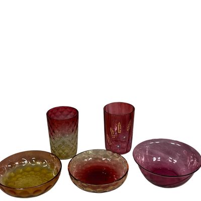 An Assortment of Victorian Ruby and Amberina Art Glass Pieces