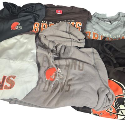 Six Assorted Cleveland Browns Apparel Items Including Nike, Starter, and '47 Brand