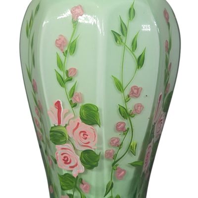 Fenton Sierra Mist Cased Art Glass Vase with Hand Painted Roses