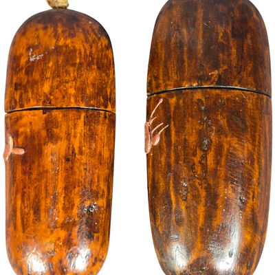 A Pair of Antique Chinese Lacquered Wood Eyeglass Cases