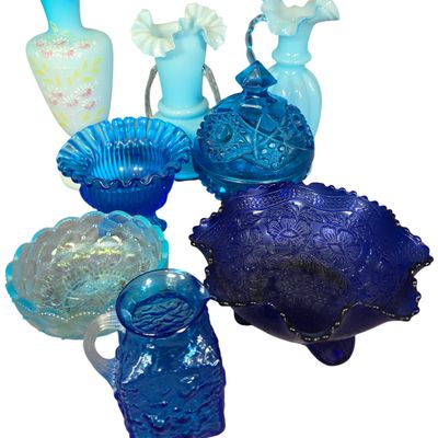An Assortment of Vintage Blue Glassware Including Imperial and Czechoslovakian Pieces