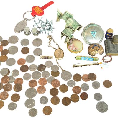 An Assortment of Vintage Jewelry, Personal Items, and United States Currency