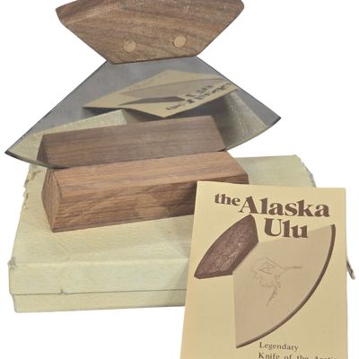 Vintage Alaska Ulu Legendary Knife of the Arctic with Walnut Display Stand and Box