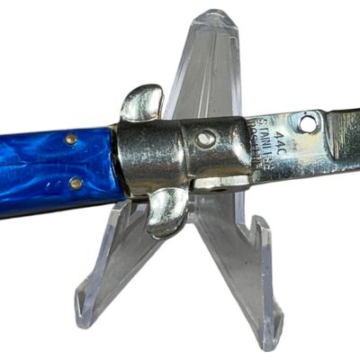 Italian Style 9 Inch Automatic Stiletto Knife with Blue Marbled Scales