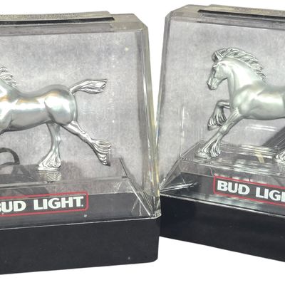 A Pair of Vintage Budweiser Light and Bud Light Clydesdale Electric Bar Lights