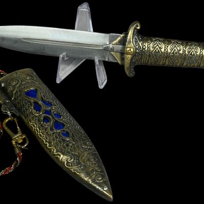 Mongolian Style Stainless Steel Fantasy Dagger with Ornate Scabbard
